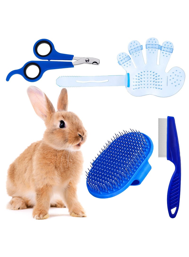 4Piece طقم العناية بالأرانب يتضمن فرشاة تنظيف الأرانب، مزيل شعر الحيوانات الأليفة، مقص أظافر، مشط، فرشاة شامبو مع مقبض قابل للتعديل لسهولة العناية بالأرانب - Image 1