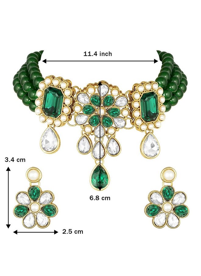 Aheli Faux Kundan Pearl Choker Necklace With Earrings Indian Traditional Bollywood Jewelry Set For Women Girls  - Image 4