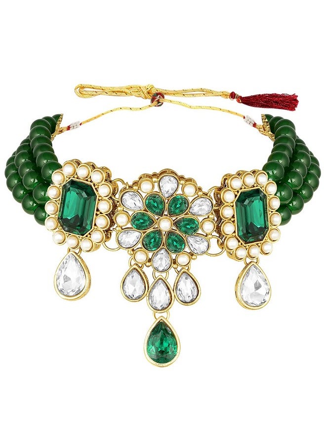 Aheli Faux Kundan Pearl Choker Necklace With Earrings Indian Traditional Bollywood Jewelry Set For Women Girls  - Image 5