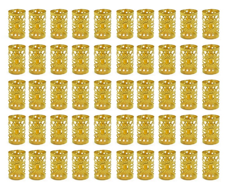 50pcs Aluminum Hollow Out Dreadlocks Beads Metal Hair Ring Decoration Braiding Hair Jewelry (Gold)