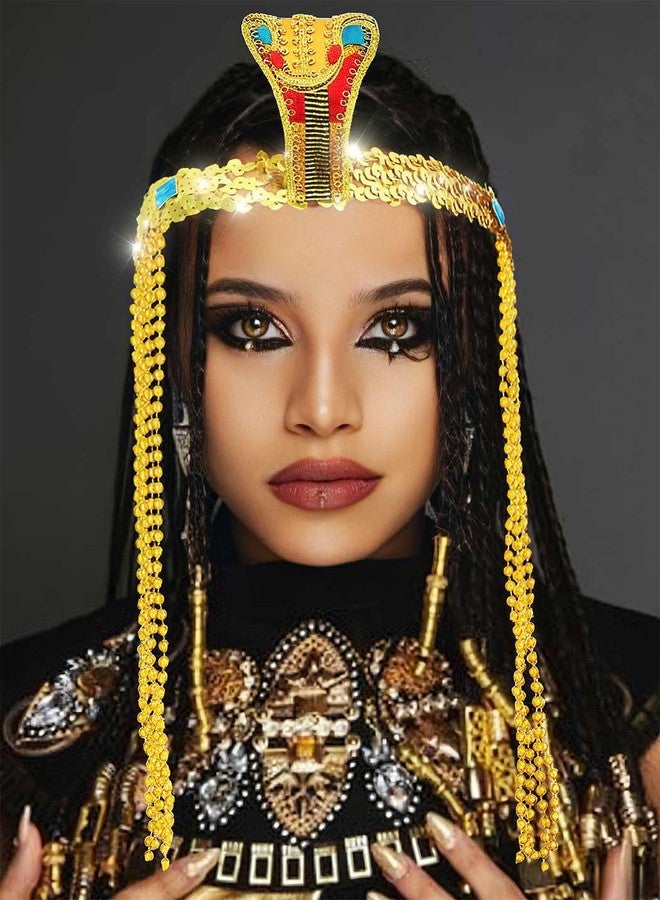 CAKURE Egyptian Headpiece Gold Cleopatra Headband Cleopatra Costume Hair Accessories for Women - Image 3