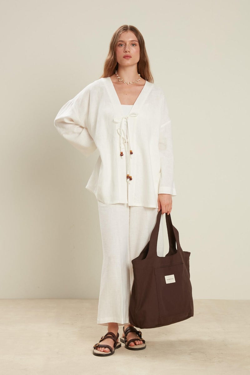 Manuka Linen Kimono Ecru - Image 1