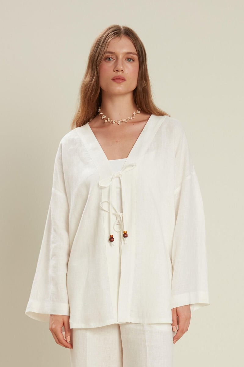 Manuka Linen Kimono Ecru - Image 4