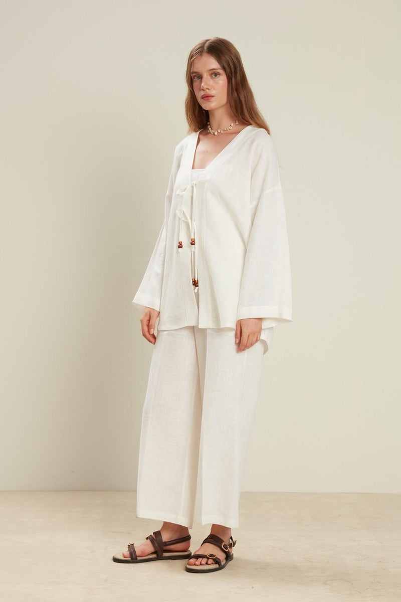 Manuka Linen Kimono Ecru - Image 5