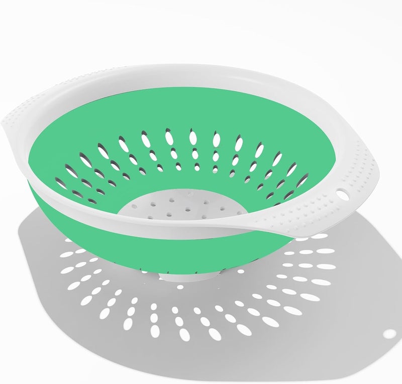 DOPMEP Plastic Collapsible Colander - Foldable Drain Basket with Resting Feet - Kitchen Food Strainer for Pasta, Fruit, Vegetables - Space-Saving, BPA-Free, Dishwasher Safe (Green) - Image 1