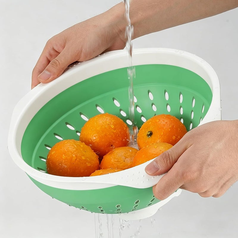 DOPMEP Plastic Collapsible Colander - Foldable Drain Basket with Resting Feet - Kitchen Food Strainer for Pasta, Fruit, Vegetables - Space-Saving, BPA-Free, Dishwasher Safe (Green) - Image 2