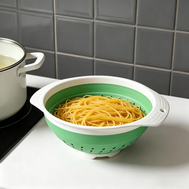 DOPMEP Plastic Collapsible Colander - Foldable Drain Basket with Resting Feet - Kitchen Food Strainer for Pasta, Fruit, Vegetables - Space-Saving, BPA-Free, Dishwasher Safe (Green) - Image 4
