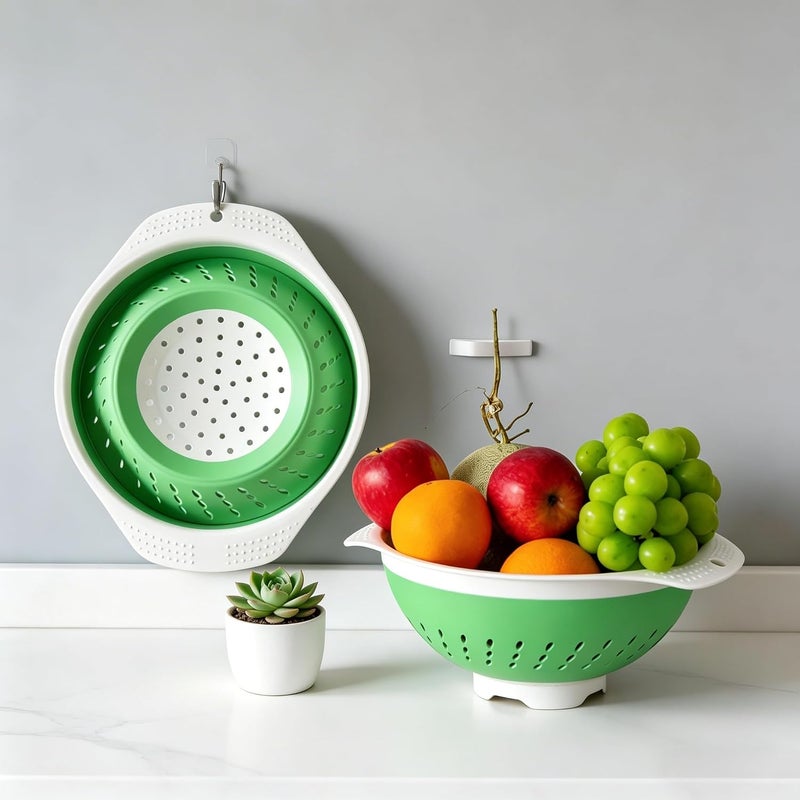 DOPMEP Plastic Collapsible Colander - Foldable Drain Basket with Resting Feet - Kitchen Food Strainer for Pasta, Fruit, Vegetables - Space-Saving, BPA-Free, Dishwasher Safe (Green) - Image 5