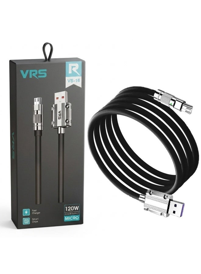 في أر أس كابل شحن سريع Micro USB بقدرة 120 واط، نقل بيانات 480 ميجابت في الثانية، طول 1 متر، سلك سيليكون سائل، متوافق مع أجهزة Android - Image 1