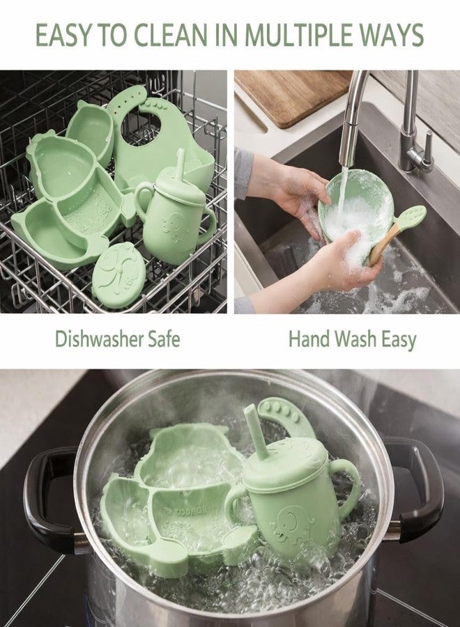 SGMVK Baby Feeding Set – BPA Free Baby Food Feeding Kit, Safe Durable Easy to Clean for Infants & Toddlers, Babies Self Eating Training Complete Tableware Kit (CAT Baby Set Green) - Image 5