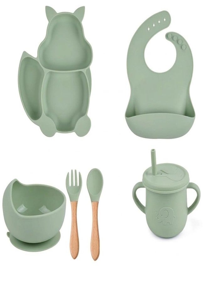 SGMVK Baby Feeding Set – BPA Free Baby Food Feeding Kit, Safe Durable Easy to Clean for Infants & Toddlers, Babies Self Eating Training Complete Tableware Kit (CAT Baby Set Green) - Image 1