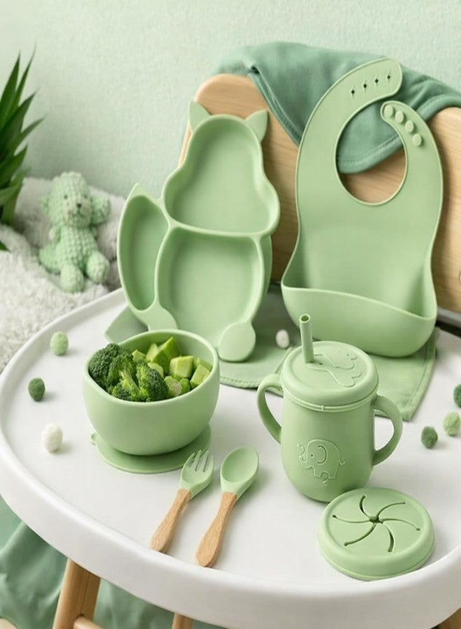 SGMVK Baby Feeding Set – BPA Free Baby Food Feeding Kit, Safe Durable Easy to Clean for Infants & Toddlers, Babies Self Eating Training Complete Tableware Kit (CAT Baby Set Green) - Image 3