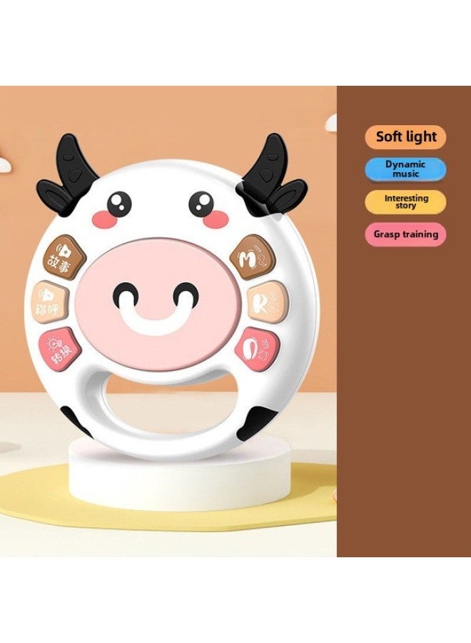 Baby's Hand Drum Newborn Toy 6-12 Months Early Education Educational Training Grasping Gum Cartoon-Color:Cow Hand Drum-Specifications:13*4*12.5CM - Image 1