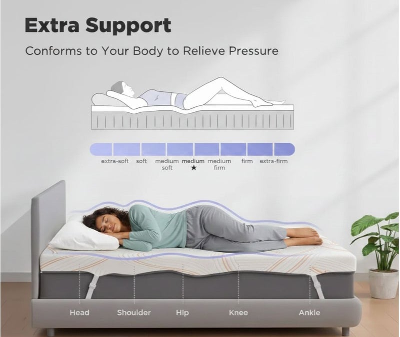 Rexal Home Gel-Infused Memory Foam Mattress Topper 190 × 90 cm – Single | 5 cm Thick Medium-Soft Cooling Mattress Topper | Breathable & Washable Knit Fabric Cover | Elastic Corner Bands - Image 4