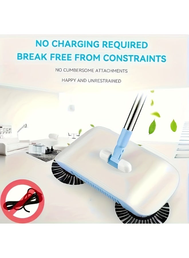 2 in 1 Non Electric Broom and Dustpan Set, Vacuum Broom Powerful Manual Vacuum Cleaner Hand Push Sweeper Mop Cleaning Machine with Cloth (Blue with Two Cloth) - Image 2