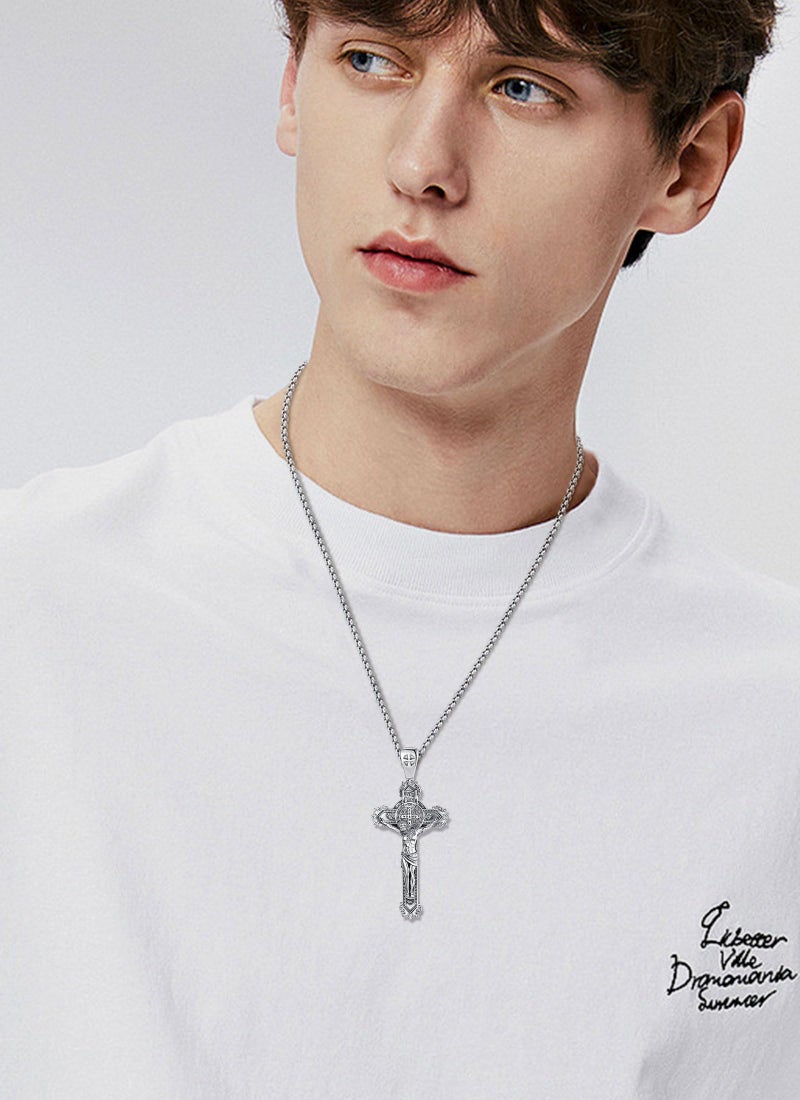 AEONSLOVE St Benedict Crucifix Necklace Men Women Sterling Silver Cruz de San Benito Plata 925 Saint Benedict Crucifix Pendant Jesus Cross Necklaces Crucifijo de Plata Catholic Amulet Jewelry Gifts - Image 2