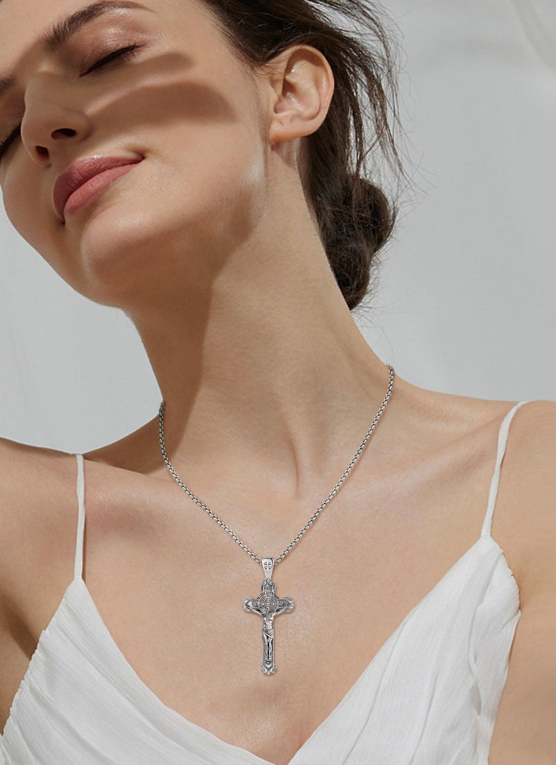AEONSLOVE St Benedict Crucifix Necklace Men Women Sterling Silver Cruz de San Benito Plata 925 Saint Benedict Crucifix Pendant Jesus Cross Necklaces Crucifijo de Plata Catholic Amulet Jewelry Gifts - Image 3
