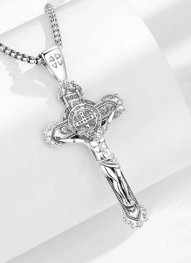 AEONSLOVE St Benedict Crucifix Necklace Men Women Sterling Silver Cruz de San Benito Plata 925 Saint Benedict Crucifix Pendant Jesus Cross Necklaces Crucifijo de Plata Catholic Amulet Jewelry Gifts - Image 4