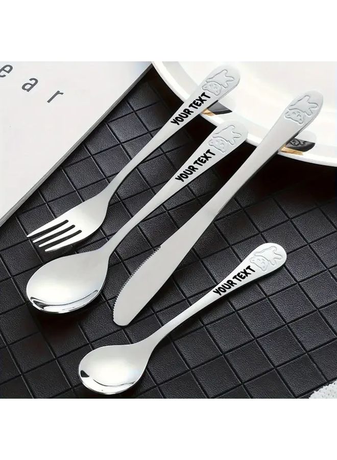 4pcs Silvery Stainless Steel Cutlery Set With Cute Bear Design Personalized Gift453624036456 - Image 5