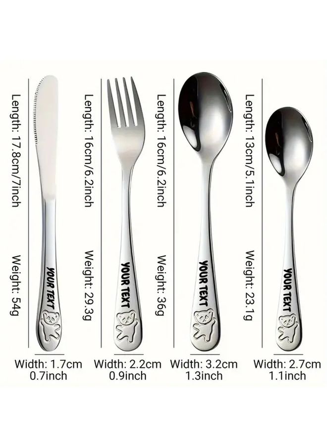 4pcs Silvery Stainless Steel Cutlery Set With Cute Bear Design Personalized Gift453624036456 - Image 3