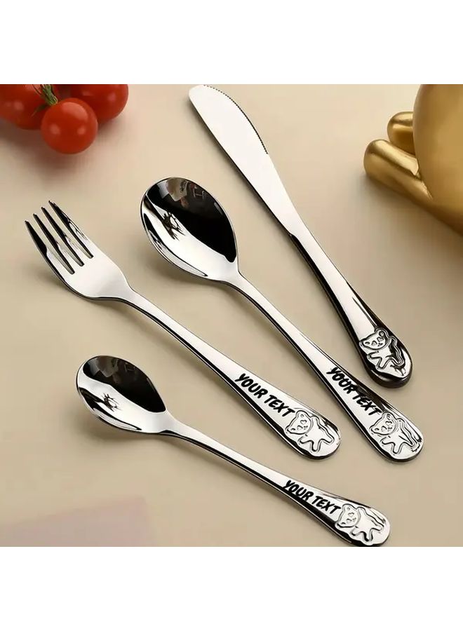 4pcs Silvery Stainless Steel Cutlery Set With Cute Bear Design Personalized Gift453624036456 - Image 1