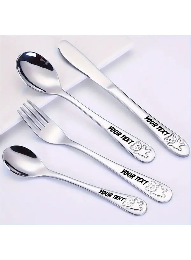 4pcs Silvery Stainless Steel Cutlery Set With Cute Bear Design Personalized Gift453624036456 - Image 2