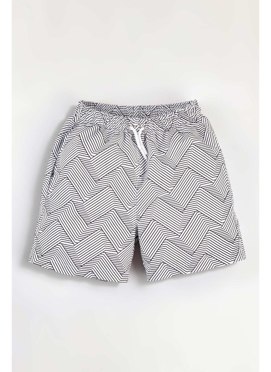 Gold Class Kidswear Striped Water Repellent White Men's Swim Shorts  - Image 1