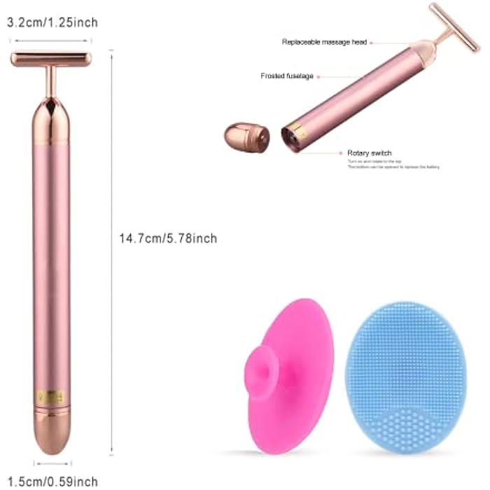 Marfort Beauty Bar Rose Gold Facial Massager for Skin Care Electric T-Shape Tools Face Lifting and Firming Anti-Wrinkles Skin Tightening (Pink) - Image 4