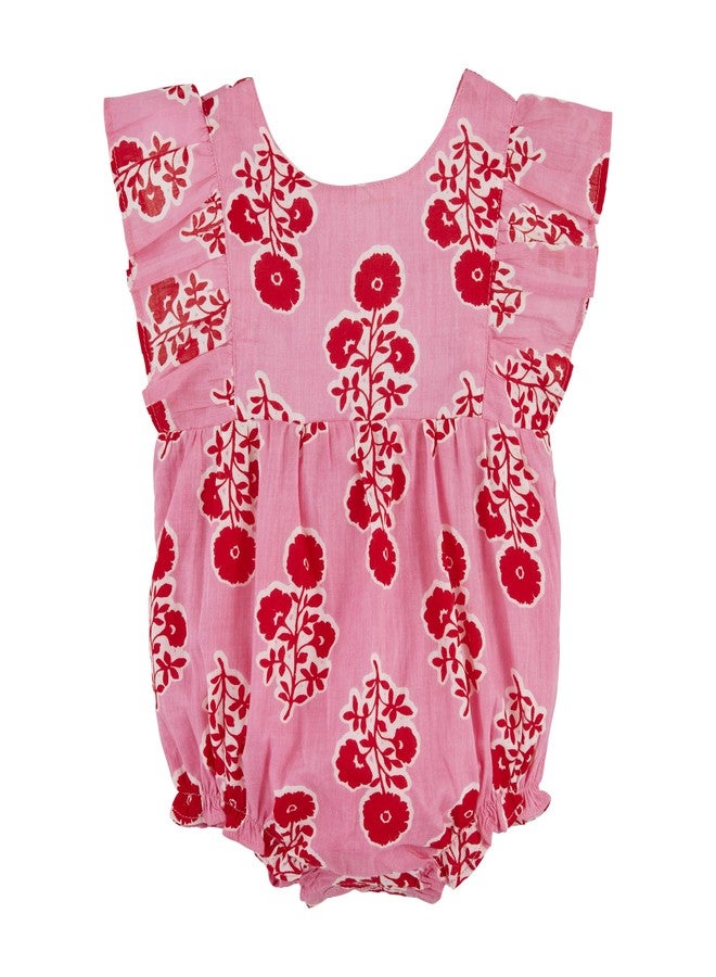 Mud Pie Children's Hot Pink Ruffle Print Bubble; 3-6M