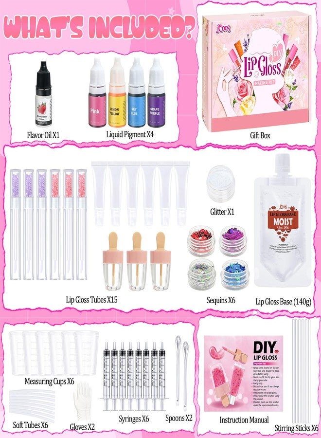 Jcoos - IDEAL LIP SHINE SUPPLIES: 58 pcs lip gloss set includes 1 lip gloss base (140g), 4 lip gloss color pigments, 1 essential oil, 1 pur - Image 2