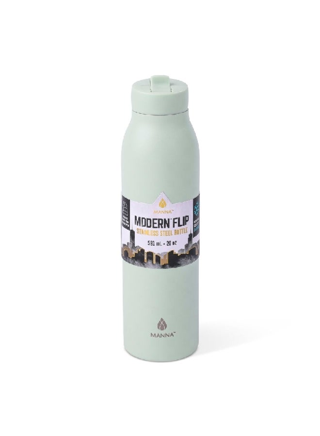 MANNA Modern Flip Durable Stainless Steel Water Bottle Green 20 oz AC55305  - Image 1