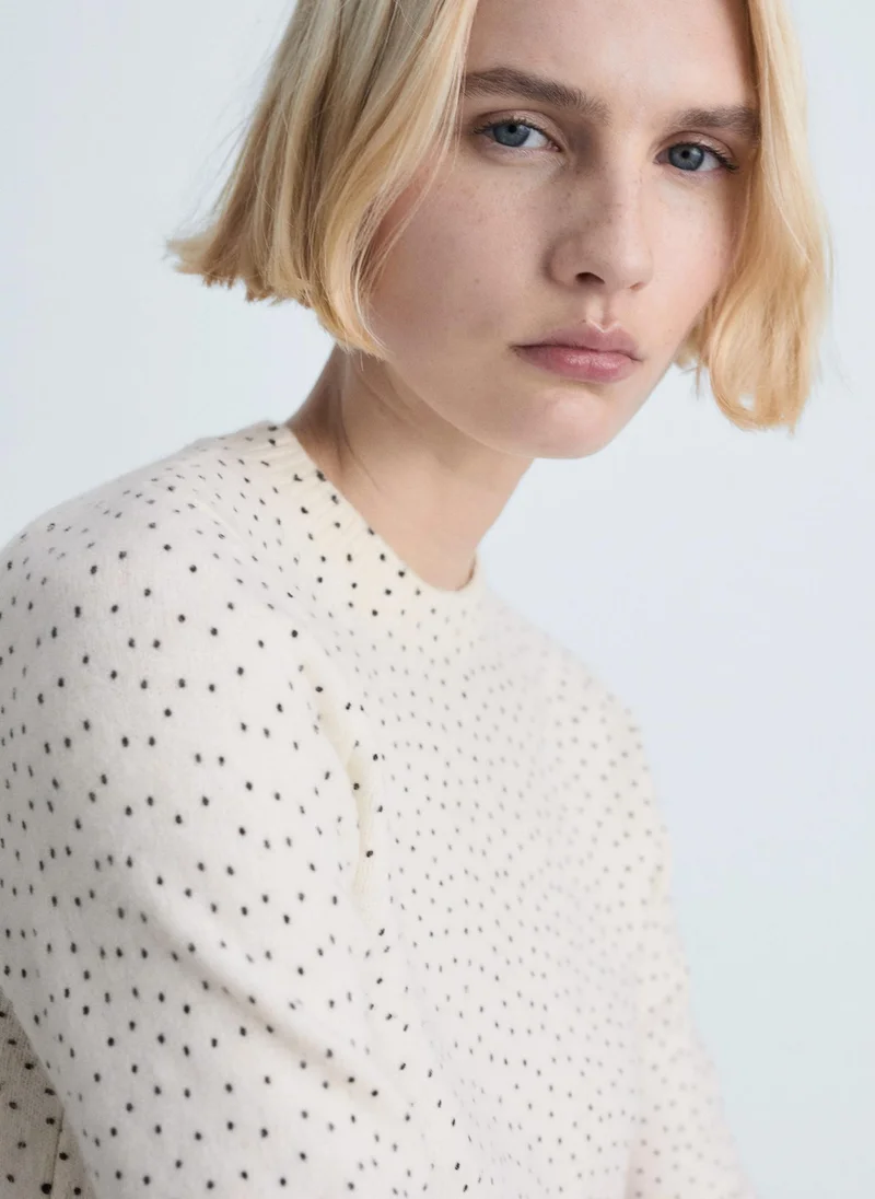 مانجو Polka-Dot Knitted Long-Sleeved Sweater