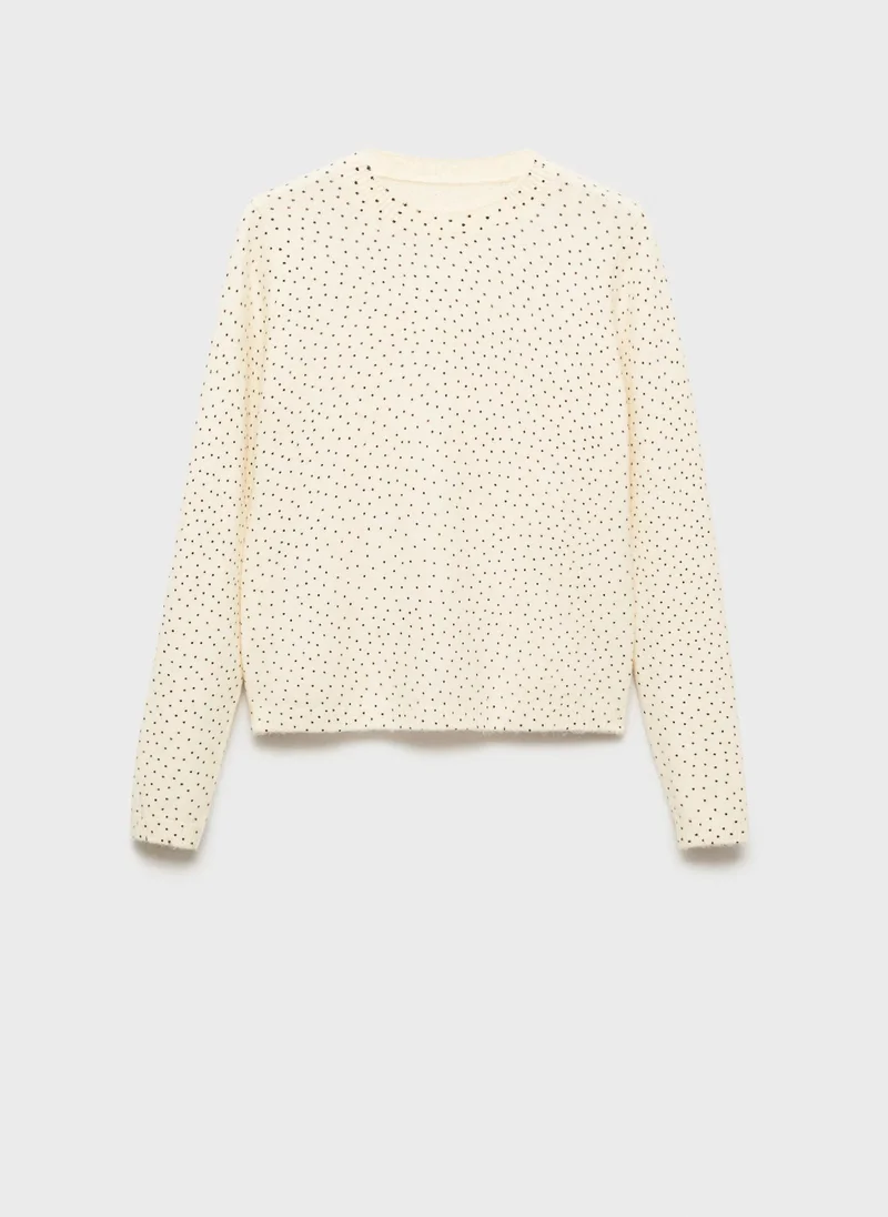 مانجو Polka-Dot Knitted Long-Sleeved Sweater