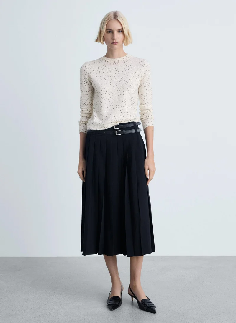 مانجو Polka-Dot Knitted Long-Sleeved Sweater