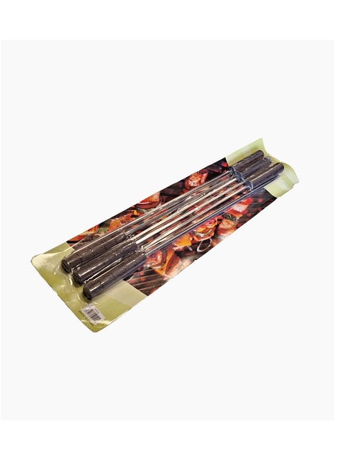 6-Pieces Stainless Steel Barbeque Skewer with Wood Handle