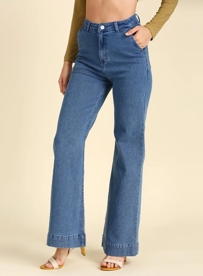 High Star  Women Blue Wide Leg High-Rise Stretchable Jeans for Women | Best Price UAE