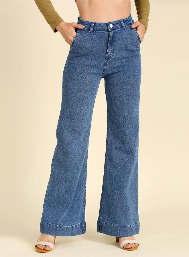 High Star  Women Blue Wide Leg High-Rise Stretchable Jeans for Women | Best Price UAE