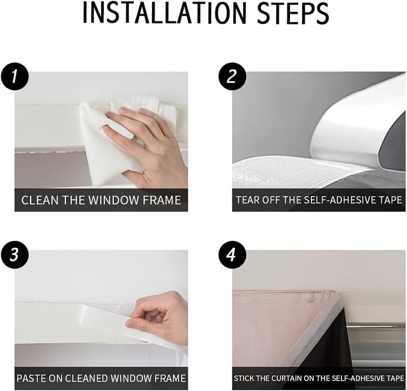 Jilron Air & land transit compatible Adhesive Curtain 100% Blackout No-Drill Easy Install for Bedroom Blinds Light Blocking (Tender Pink-59 W x 95" L-1P) Wet anti slip - Image 2