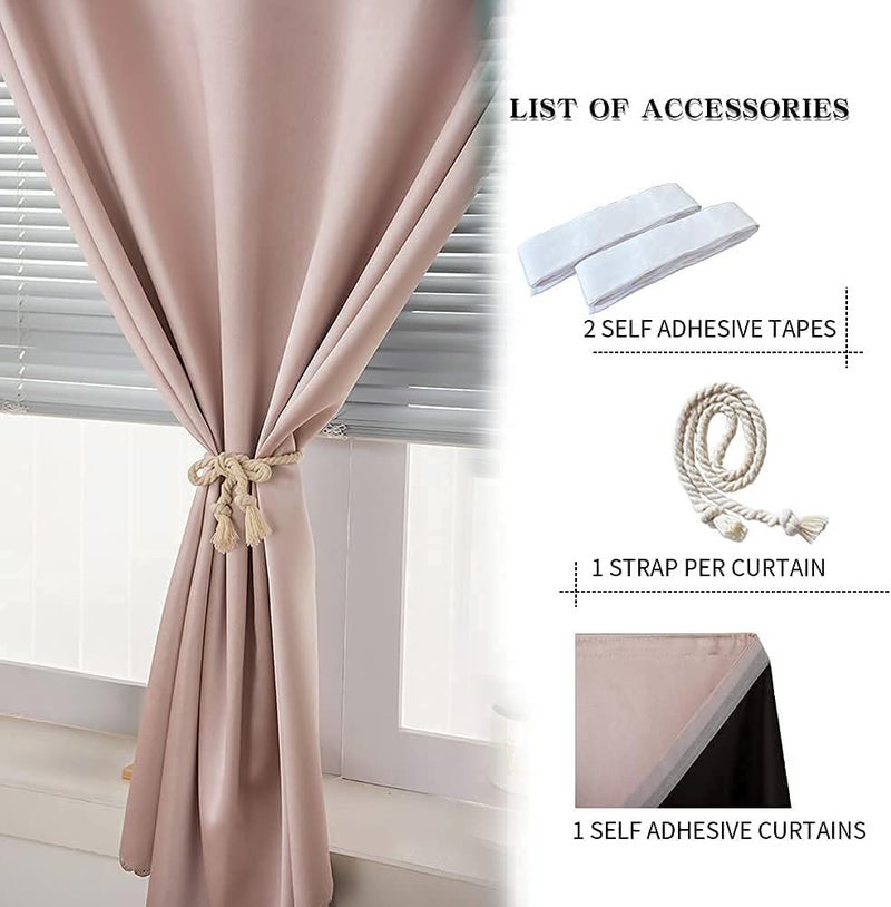 Jilron Air & land transit compatible Adhesive Curtain 100% Blackout No-Drill Easy Install for Bedroom Blinds Light Blocking (Tender Pink-59 W x 95" L-1P) Wet anti slip - Image 4