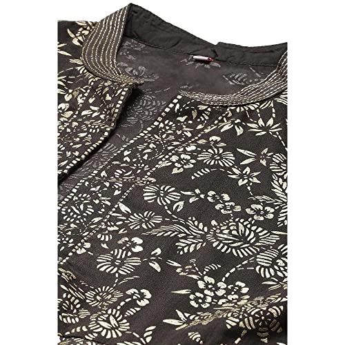 Biba Women's Charcoal Art Silk with Cape Printed Knee-Length Dress - Image 4