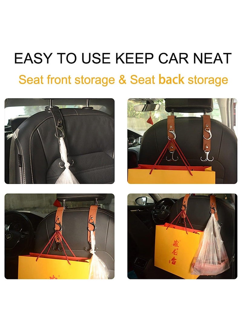 Y&D Headrest Hooks for Car, Superior Leather Car Purse Holder Grocery Bag Coats Umbrellas Handbag Accessories, 2 Pcs  - Image 2