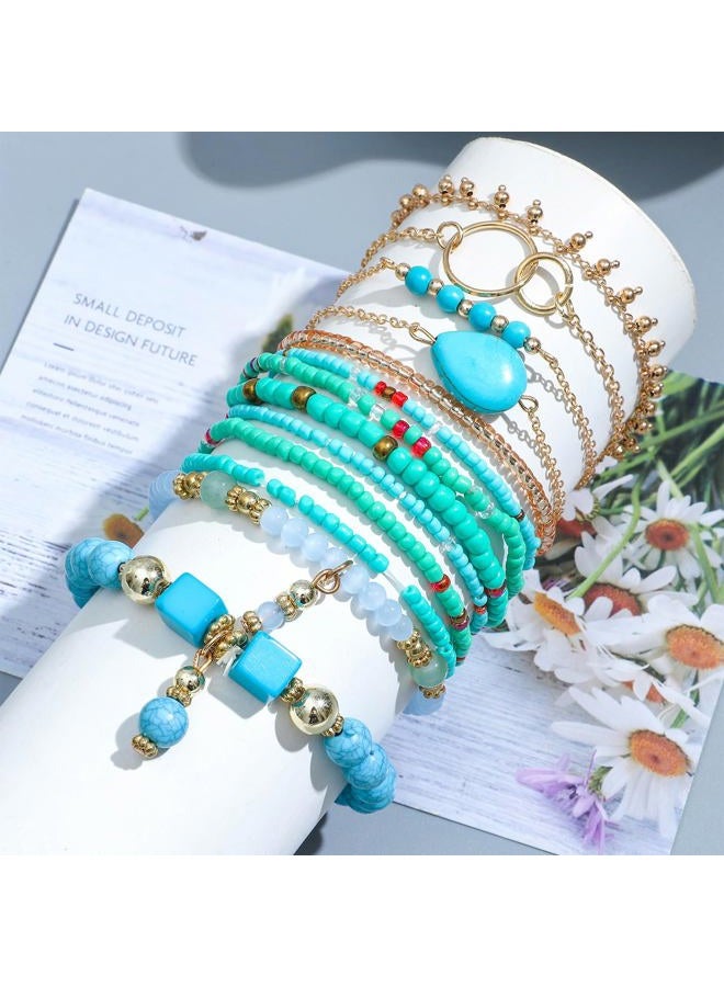 NEWITIN 54 Pieces Gold Bohemian Jewelry Set for Women Fashion Costume Jewels Turquoise Necklace Bracelet Ring Earrings Western Turquoise Jewelry Set for Women - Image 2