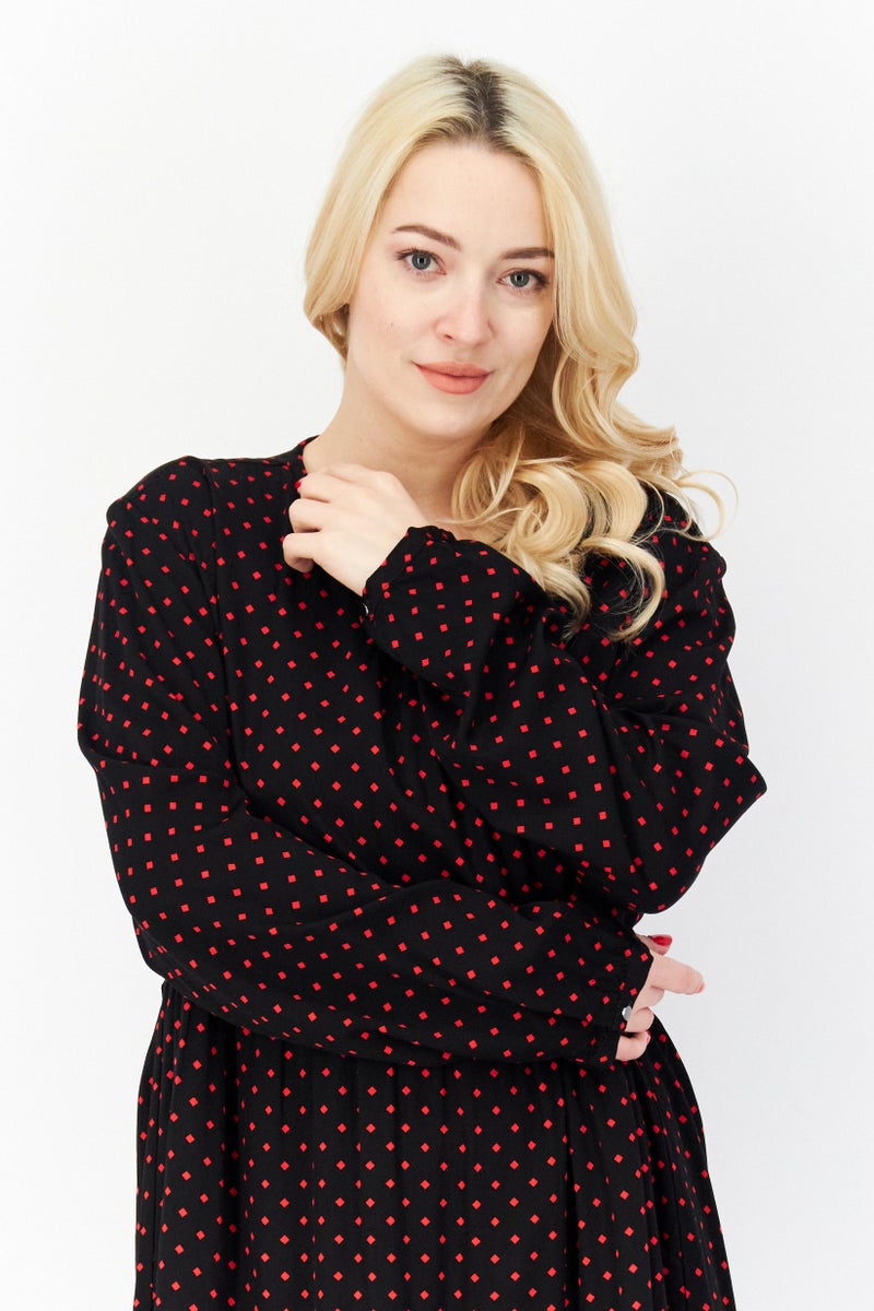 Zero Women Diamond Print Midi Dress, Black - Image 3