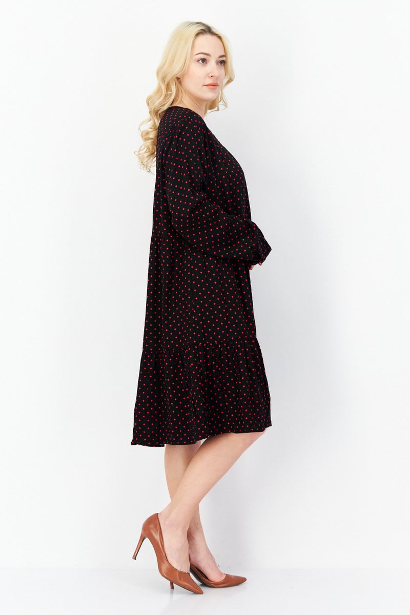 Zero Women Diamond Print Midi Dress, Black - Image 2