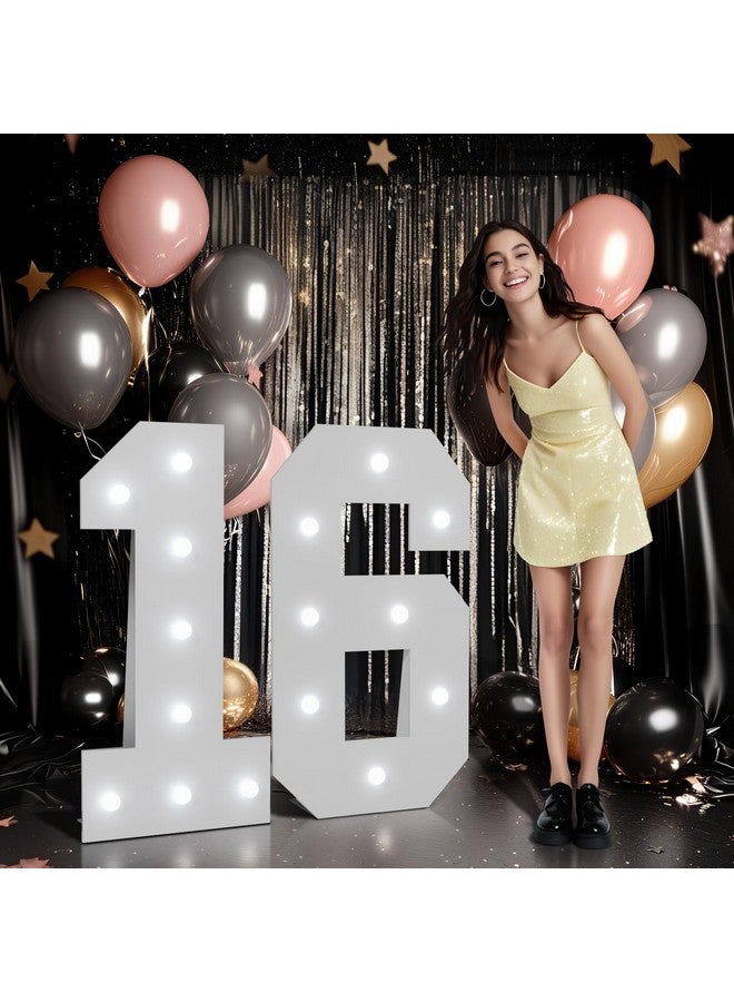 imprsv Marquee Numbers Large 16th-Birthday Decorations: 3ft Light up Number Balloon for Party Big Sweet 16 Birthday Decoration Sixteen Year Old Girl Boy Anniversary Foam Board Wall Number 16 - Image 1