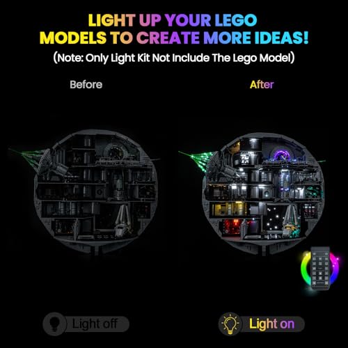 Hilighting Upgraded Led Light Kit Compatible with Lego Star Wars Death Star Decoration Building Set RC Version Compatible with Lego 75419 Model Not Included - Image 5