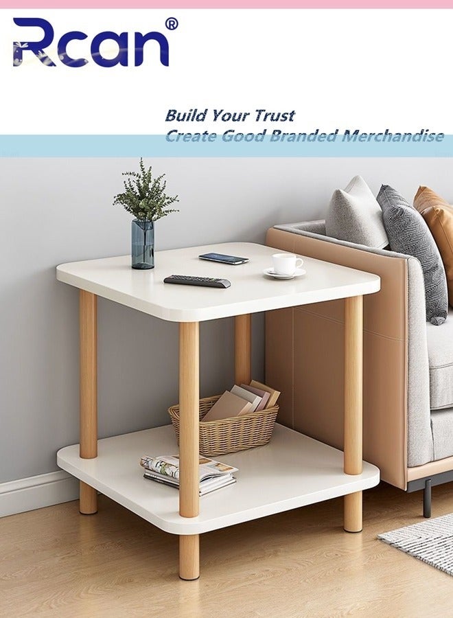 Rcan 2-Tier Nordic Style Large Capacity Storage End Table Small Space Sofa Coffee Table Bedroom Bedside Table with Wooden Legs Suitable for Living Room Bedroom Office Balcony - Image 1