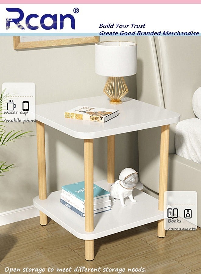 Rcan 2-Tier Nordic Style Large Capacity Storage End Table Small Space Sofa Coffee Table Bedroom Bedside Table with Wooden Legs Suitable for Living Room Bedroom Office Balcony - Image 4