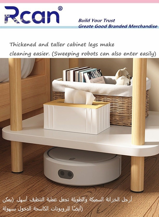 Rcan 2-Tier Nordic Style Large Capacity Storage End Table Small Space Sofa Coffee Table Bedroom Bedside Table with Wooden Legs Suitable for Living Room Bedroom Office Balcony - Image 3