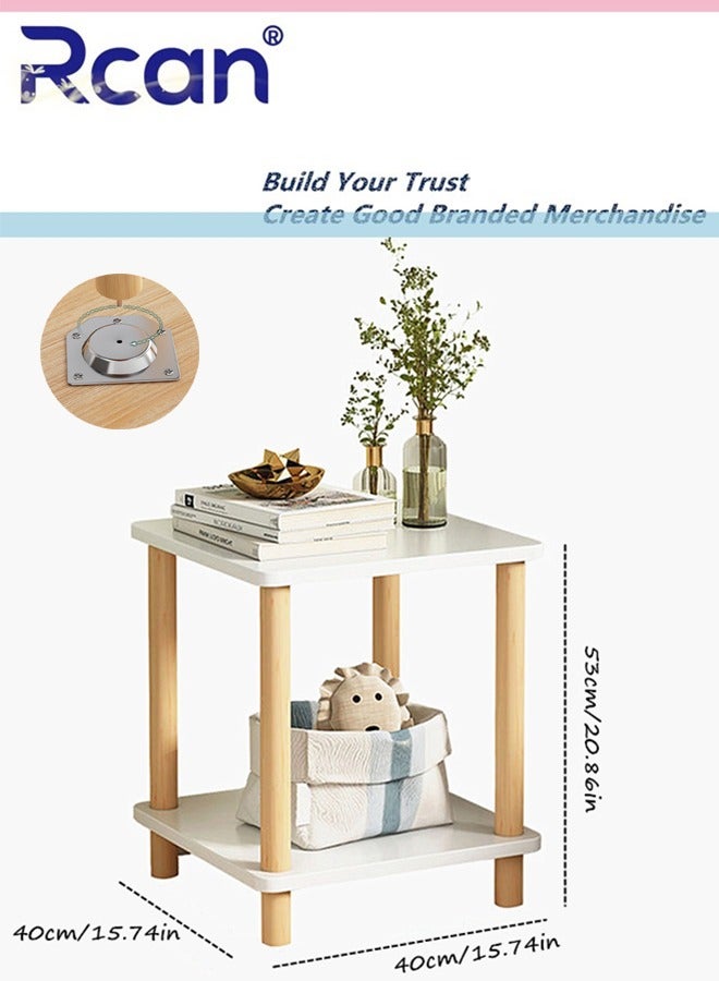 Rcan 2-Tier Nordic Style Large Capacity Storage End Table Small Space Sofa Coffee Table Bedroom Bedside Table with Wooden Legs Suitable for Living Room Bedroom Office Balcony - Image 5